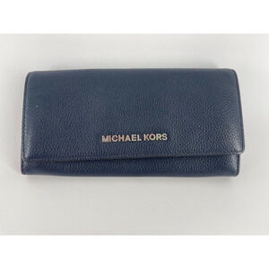 Michael Kors Jet Set Travel PVC Large Trifold Wallet in Deep Navy Blue